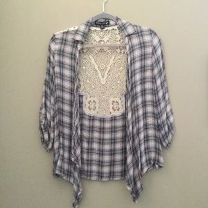 Living doll xs flannel shawl with crochet detail